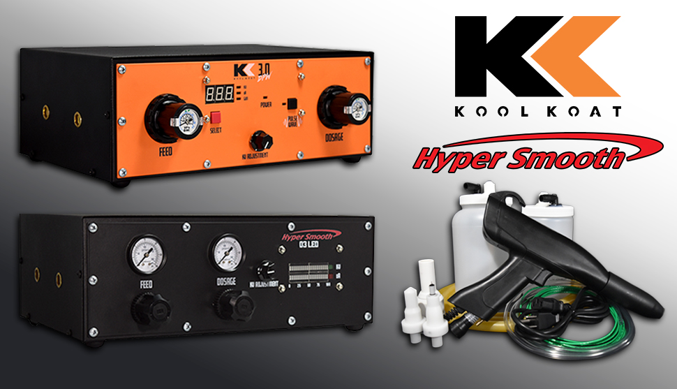 Kool Koat 3.0 DPW, Hyper Smooth 03 LED, and Kool Koat Quik Shot powder guns.